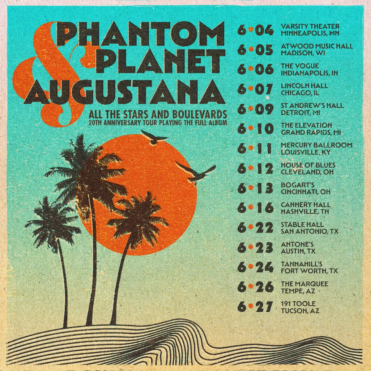 Augustana All the Stars and Boulevards 20th Anniversary Tour Poster 2026